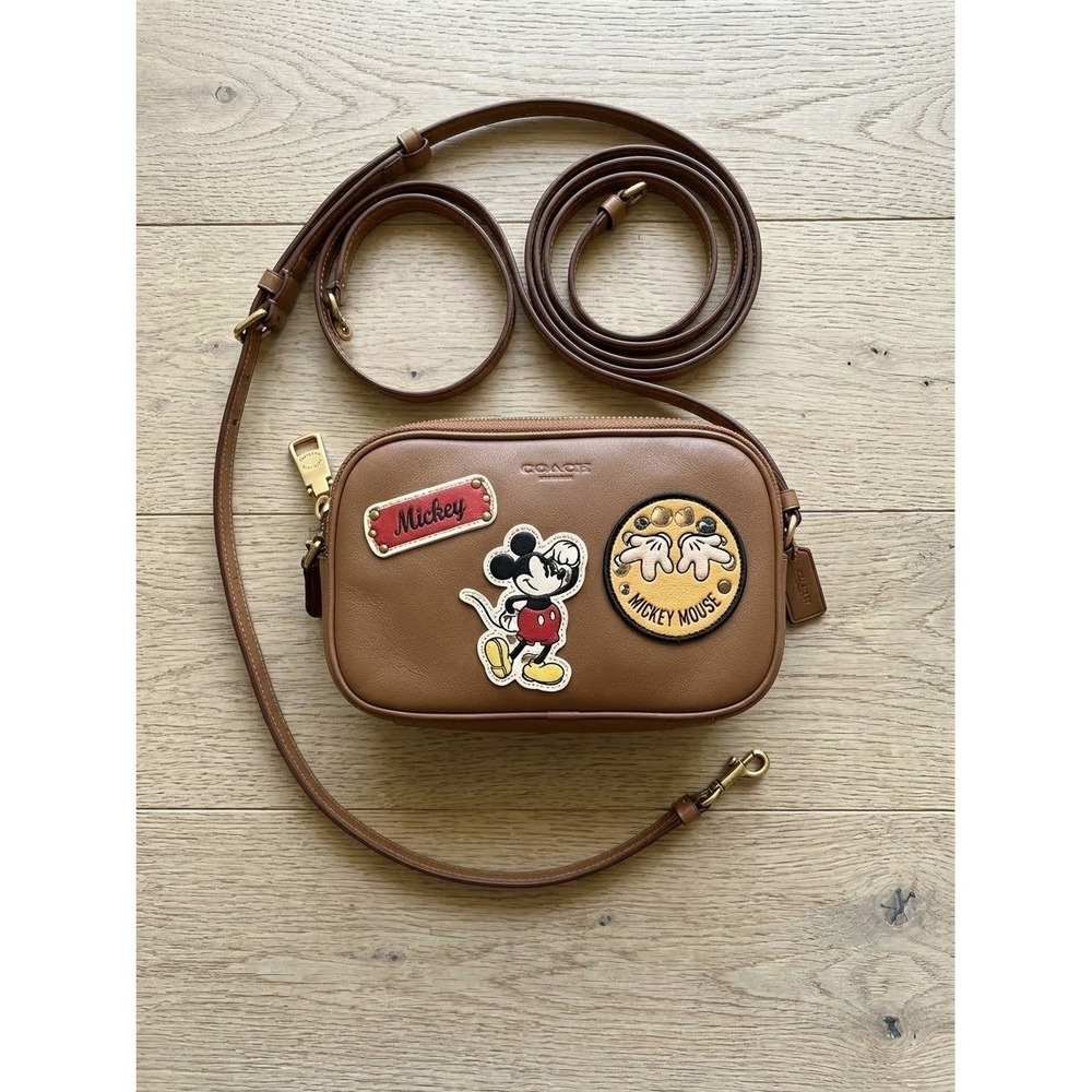 Coach Disney Mickey Mouse Patches Crossbody Bag Brown Leather F59532 Small